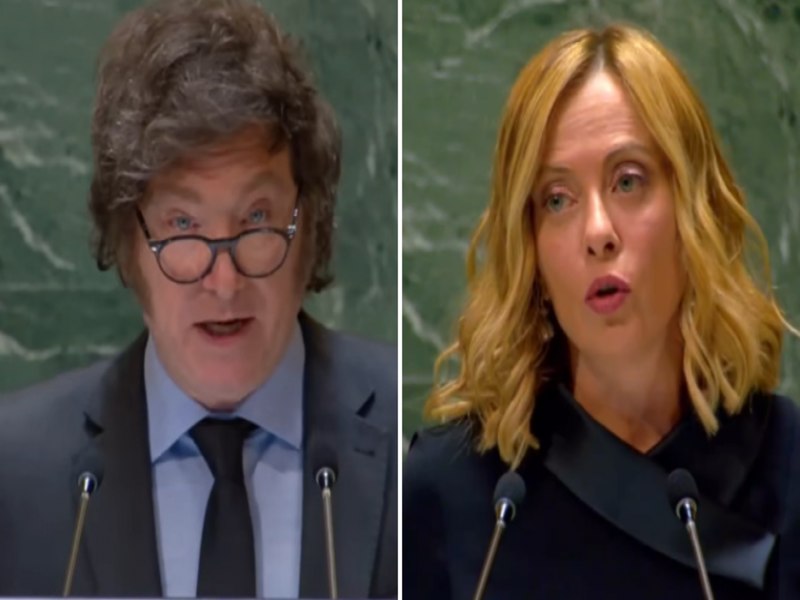 Javier Milei e Giorgia Meloni discursam na ONU defendendo a liberdade religiosa